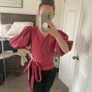 Puff-Sleeve Wrap Blouse in Rose